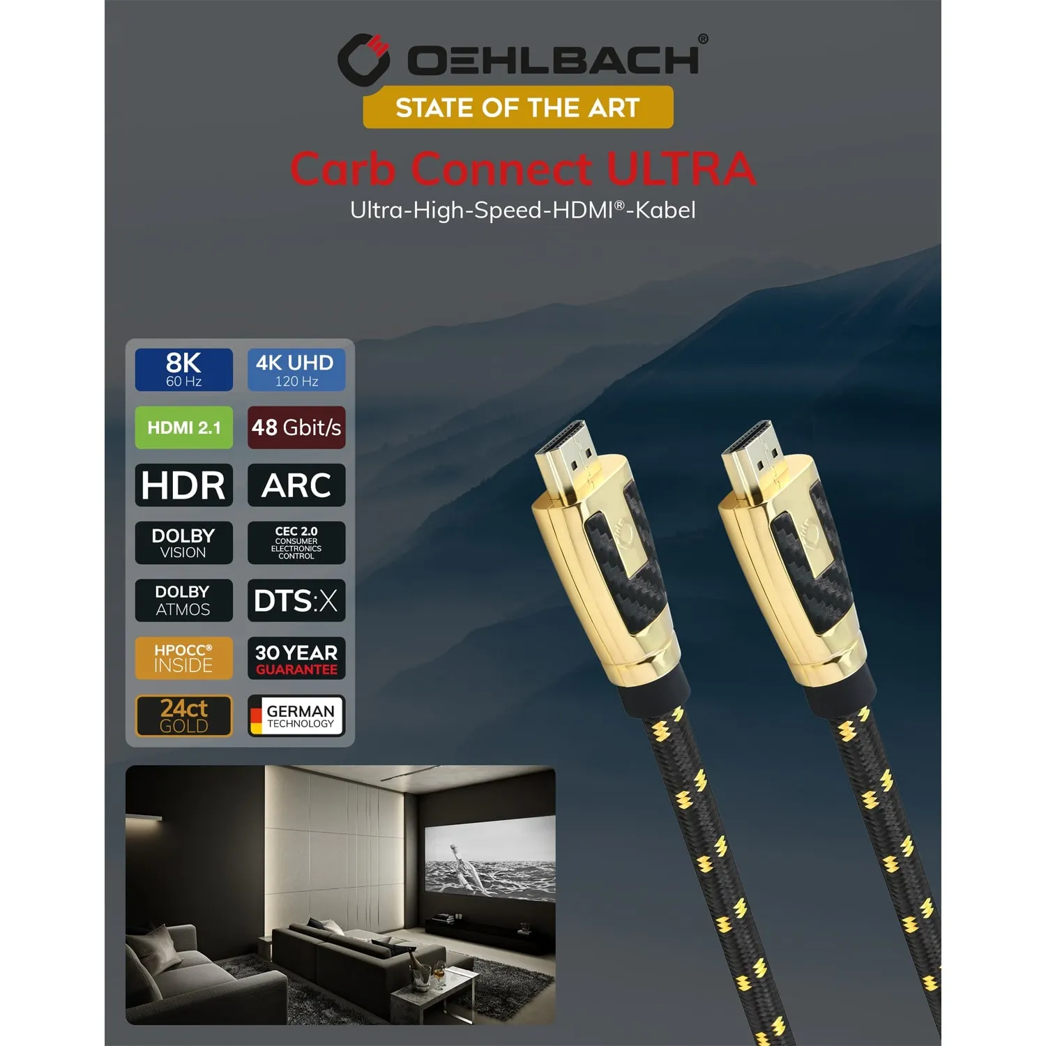 Oehlbach STATE OF THE ART XXL Carb Connect Ultra HDMI 7,5m gold, D1C11446 – цена, описание и отзывы — фото